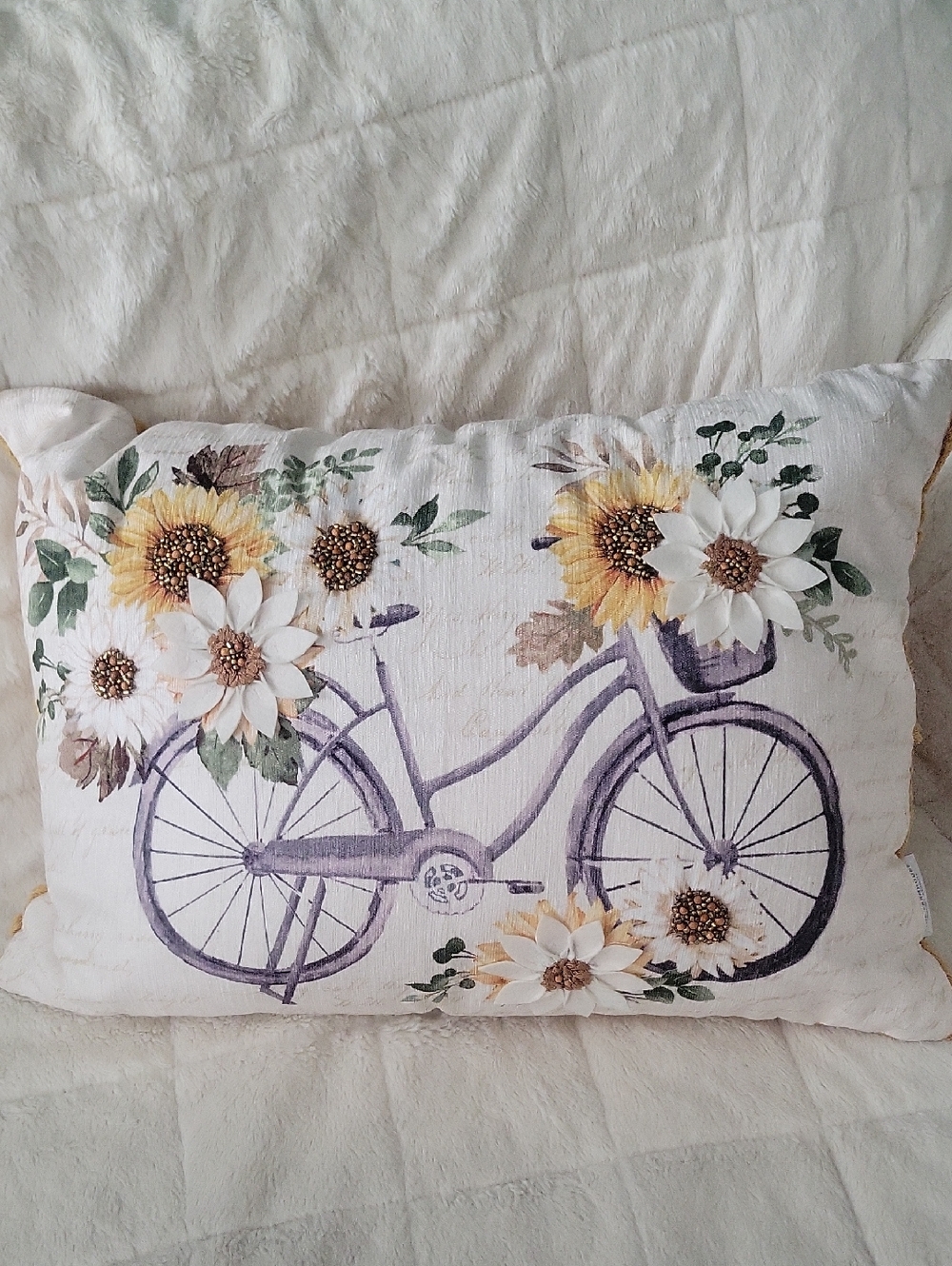 Rachel Ashwell Trow Pillow removable cover with 3D Bicycle Flower The farmhouse